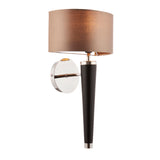 Lacona Crimson 1Lt Indoor Wall Light In Dark Wood, Bright Nickel Plate & Mink Fabric Finish - Lacona Home 