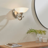 Lacona Bogart 1Lt Indoor Wall Light In Satin Chrome Plate & White Glass Finish - Lacona Home 