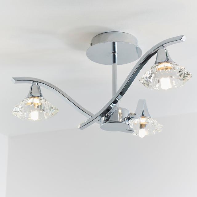 Lacona Stellan 3Lt Indoor Semi Flush Light In Chrome Plate & Clear Crystal Finish - Lacona Home 