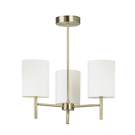 Lacona Vivace 3Lt Indoor Semi Flush Light In Antique Brass Plate & Cream Fabric Finish - Lacona Home 