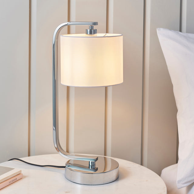 Lacona Preserve 1Lt Indoor Table Lamp In Chrome Plate & White Fabric Finish - Lacona Home 