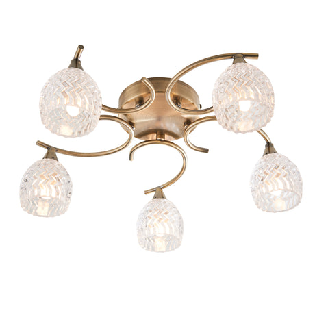 Lacona Lumiere 5Lt Indoor Semi Flush Light In Antique Brass Plate & Clear Glass Finish - Lacona Home 