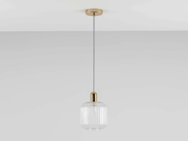 houseof. Ribbed Clear Glass Shade Pendant in Brass & Clear