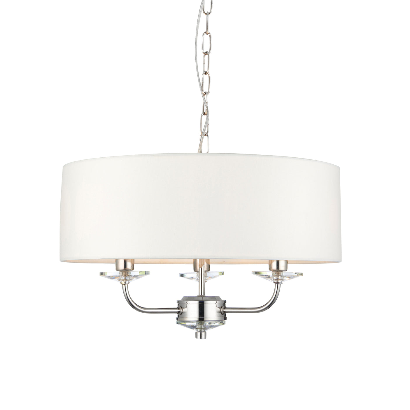 Lacona Statesman 3Lt Indoor Pendant Light In Bright Nickel Plate & Vintage White Fabric Finish - Lacona Home 