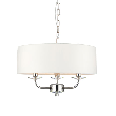 Lacona Statesman 3Lt Indoor Pendant Light In Bright Nickel Plate & Vintage White Fabric Finish - Lacona Home 