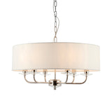 Lacona Statesman 6Lt Indoor Pendant Light In Bright Nickel Plate & Vintage White Fabric Finish - Lacona Home 