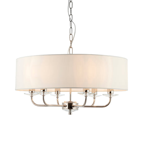 Lacona Statesman 6Lt Indoor Pendant Light In Bright Nickel Plate & Vintage White Fabric Finish - Lacona Home 