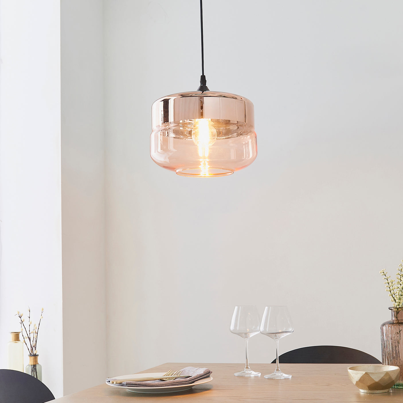 Lacona Skyline 1Lt Indoor Pendant Light In Tinted Cognac & Copper Glass Finish - Lacona Home 