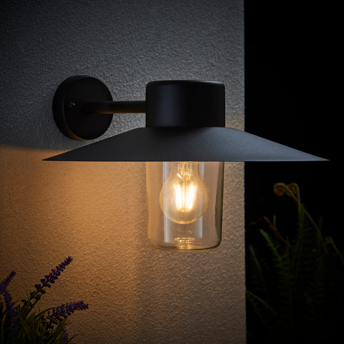 Lacona Fernwood 1Lt Outdoor Wall Light In Textured Black & Clear Glass Finish - Lacona Home 