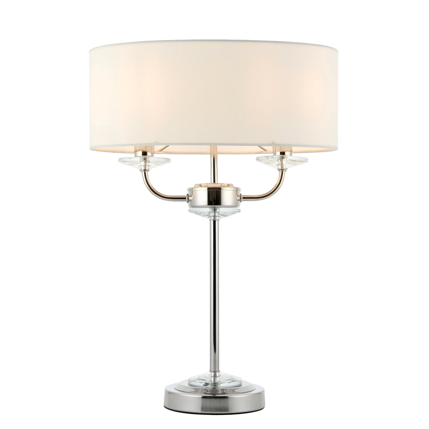 Lacona Statesman 2Lt Indoor Table Lamp In Bright Nickel Plate & Vintage White Fabric Finish - Lacona Home 