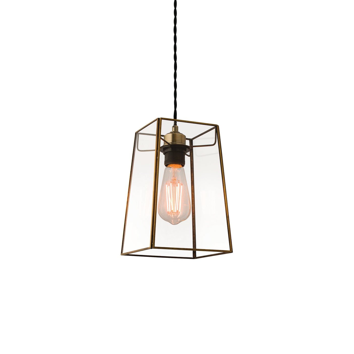 Lacona Fairview 1Lt Indoor Pendant Easyfit In Clear Glass & Antique Brass Plate Finish - Lacona Home 