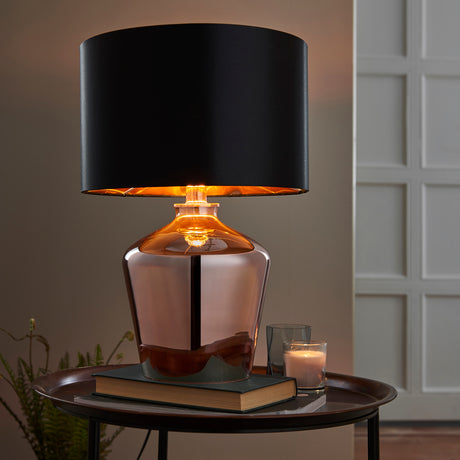 Lacona Grandeur 1Lt Indoor Table Lamp In Copper Glass & Black Fabric Finish - Lacona Home 