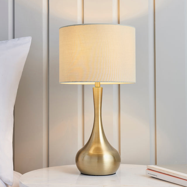 Lacona Mayfair 1Lt Indoor Table Lamp In Soft Brass Plate & Taupe Fabric Finish - Lacona Home 