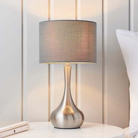 Lacona Mayfair 1Lt Indoor Table Lamp In Satin Nickel Plate & Grey Fabric Finish - Lacona Home 