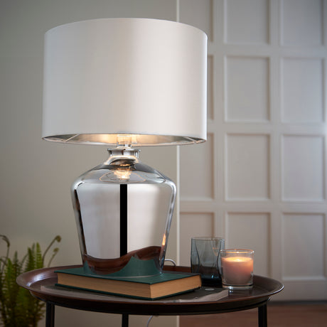 Lacona Grandeur 1Lt Indoor Table Lamp In Chrome Glass & Ivory Fabric Finish - Lacona Home 