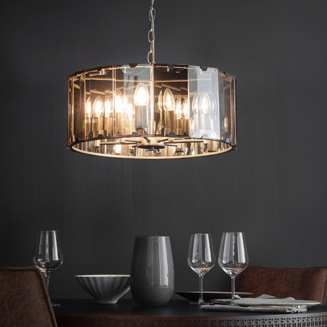 Lacona Starlight 8Lt Indoor Pendant Light In Slate Grey & Smoked Cut Glass Finish - Lacona Home 