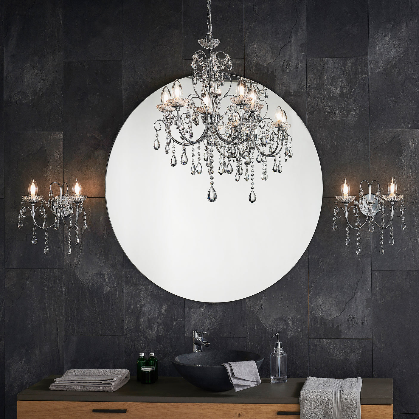 Lacona Felicity 5Lt Bathroom Pendant Light In Chrome Plate & Clear Crystal Finish - Lacona Home 