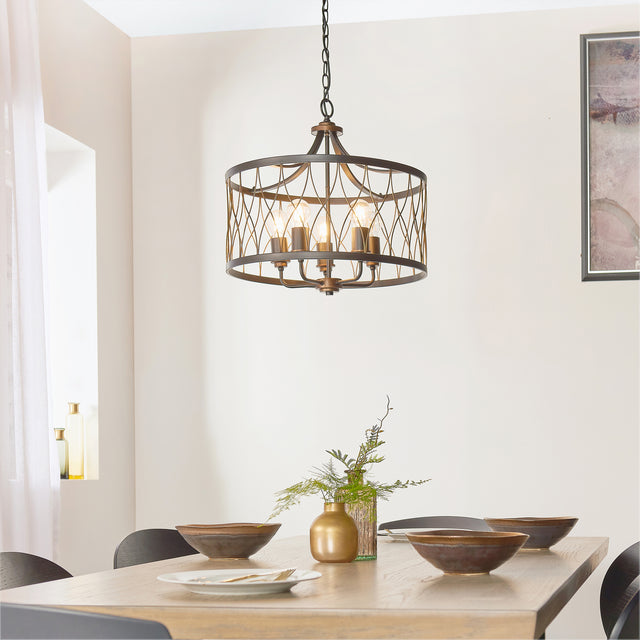 Lacona Charlton 5Lt Indoor Pendant Light In Matt Black & Rustic Bronze Paint Finish - Lacona Home 