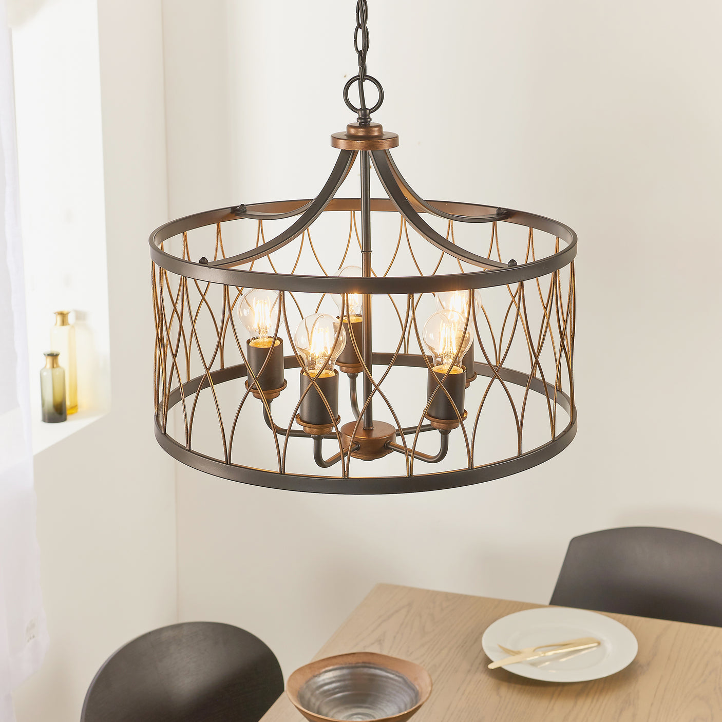 Lacona Charlton 5Lt Indoor Pendant Light In Matt Black & Rustic Bronze Paint Finish - Lacona Home 