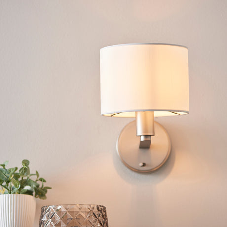 Lacona Daybreak 1Lt Indoor Wall Light In Matt Nickel Plate & Vintage White Fabric Finish - Lacona Home 