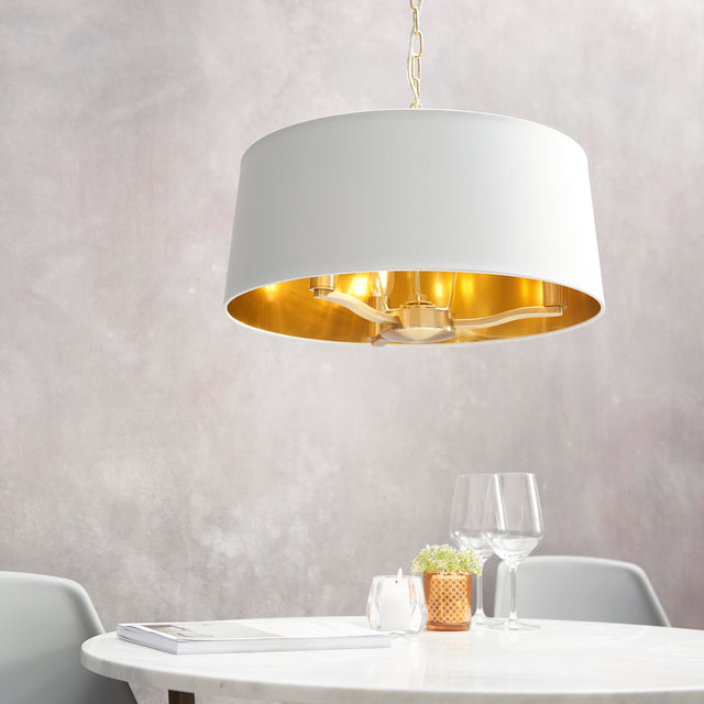 Lacona Luminary 3Lt Indoor Pendant Light In Brushed Satin Gold Finish & Vintage White Fabric Finish - Lacona Home 