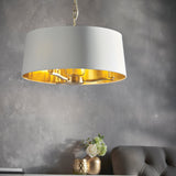 Lacona Luminary 3Lt Indoor Pendant Light In Brushed Satin Gold Finish & Vintage White Fabric Finish - Lacona Home 