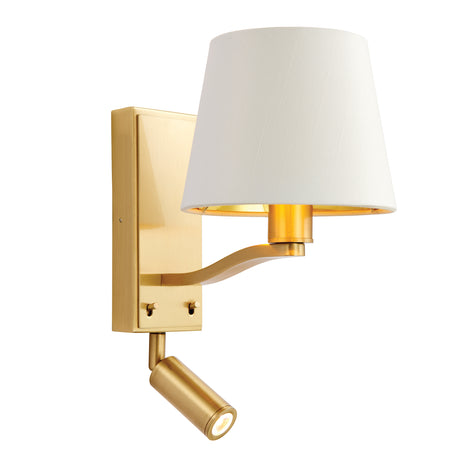 Lacona Luminary 2Lt Indoor Wall Light In Brushed Satin Gold Finish & Vintage White Fabric Finish - Lacona Home 