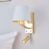 Lacona Luminary 2Lt Indoor Wall Light In Brushed Satin Gold Finish & Vintage White Fabric Finish - Lacona Home 