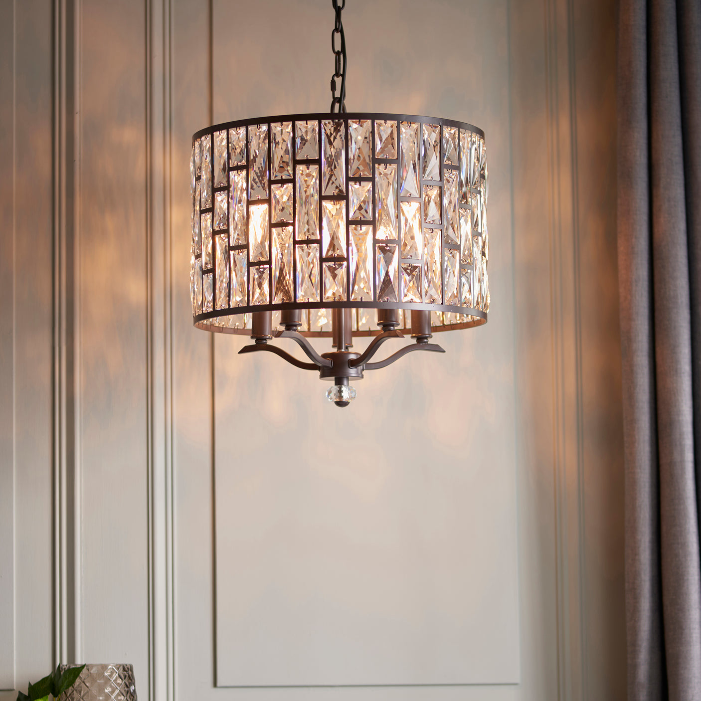 Lacona Belleza 5Lt Indoor Pendant Light In Dark Bronze Paint & Clear Crystal Finish - Lacona Home 