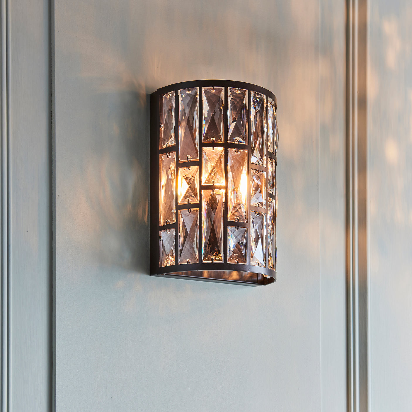 Lacona Belleza 1Lt Indoor Wall Light In Dark Bronze Paint & Clear Crystal Finish - Lacona Home 