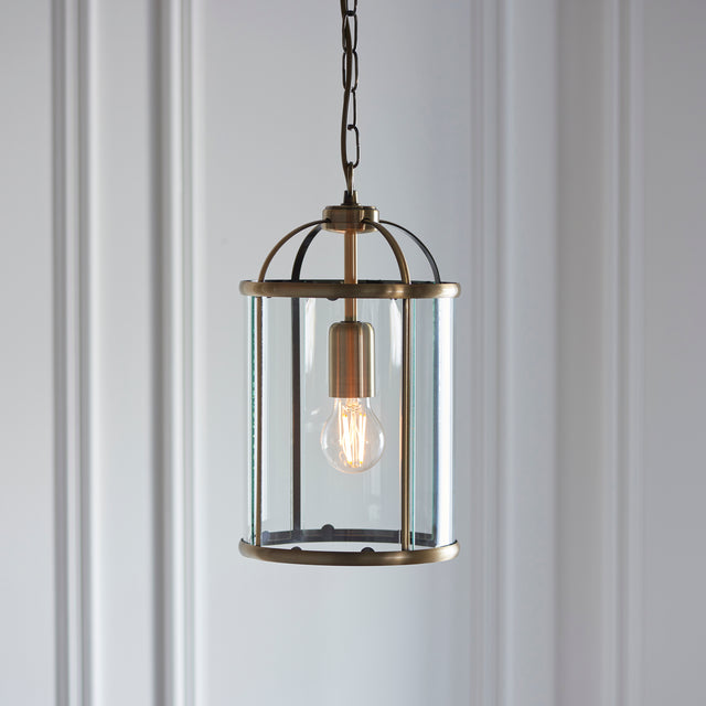 Lacona Westminster 1Lt Indoor Pendant Light In Antique Brass Plate & Clear Glass Finish - Lacona Home 