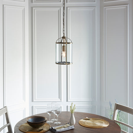 Lacona Westminster 1Lt Indoor Pendant Light In Antique Brass Plate & Clear Glass Finish - Lacona Home 