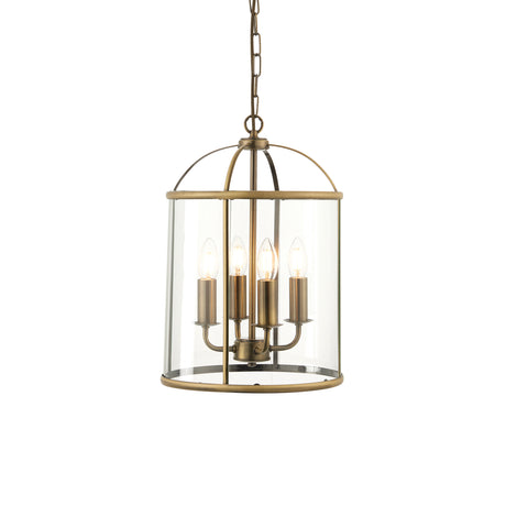 Lacona Westminster 4Lt Indoor Pendant Light In Antique Brass Plate & Clear Glass Finish - Lacona Home 