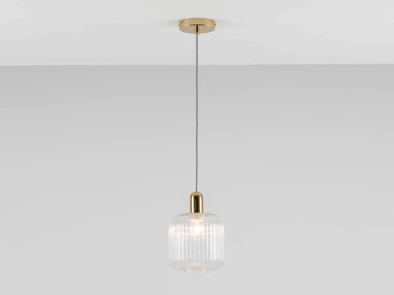 houseof. Ribbed Clear Glass Shade Pendant in Brass & Clear