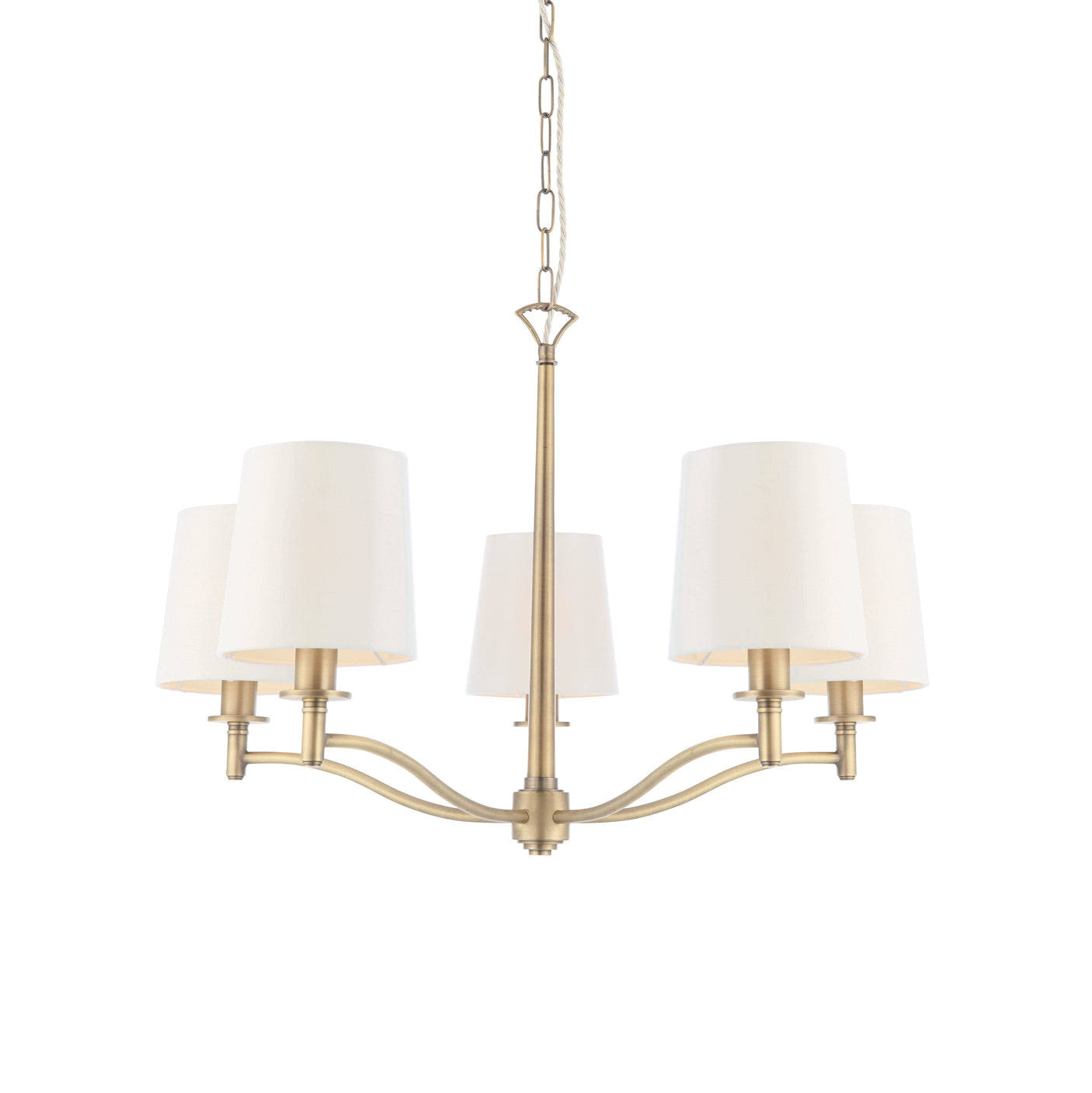 Lacona Abruzzo 5Lt Indoor Pendant Light In Matt Antique Brass Plate & Vintage White Fabric Finish - Lacona Home 