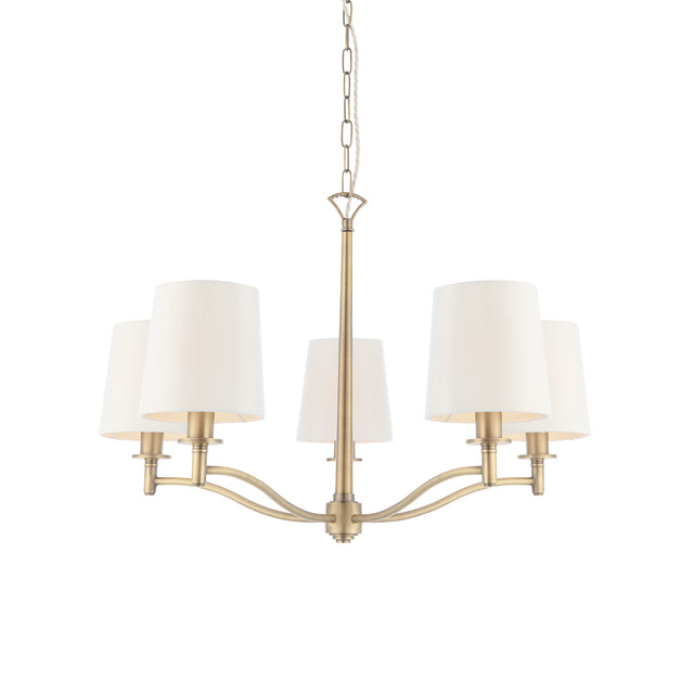 Lacona Abruzzo 5Lt Indoor Pendant Light In Matt Antique Brass Plate & Vintage White Fabric Finish - Lacona Home 