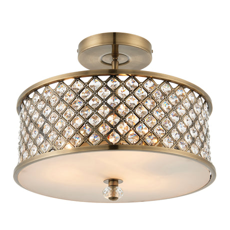 Lacona Riverside 3Lt Indoor Flush Light In Antique Brass Plate & Clear Crystal Finish - Lacona Home 