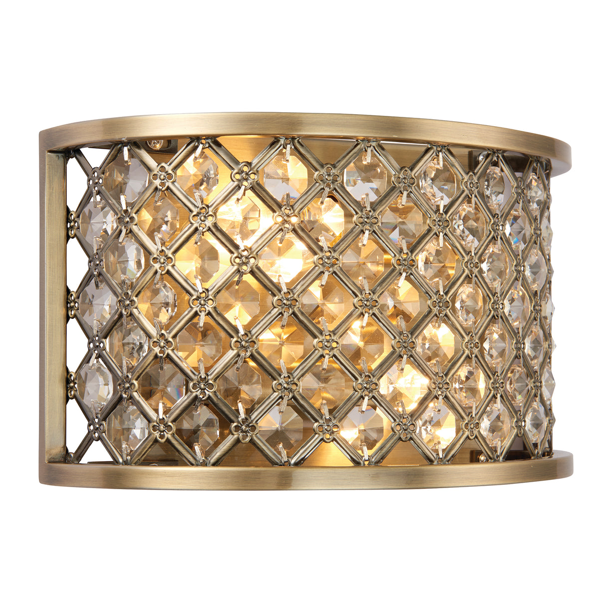 Lacona Riverside 2Lt Indoor Wall Light In Antique Brass Plate & Clear Crystal Finish - Lacona Home 