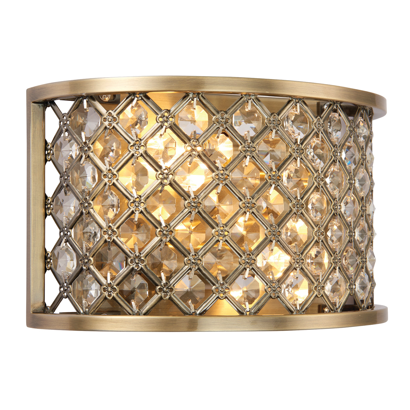 Lacona Riverside 2Lt Indoor Wall Light In Antique Brass Plate & Clear Crystal Finish - Lacona Home 