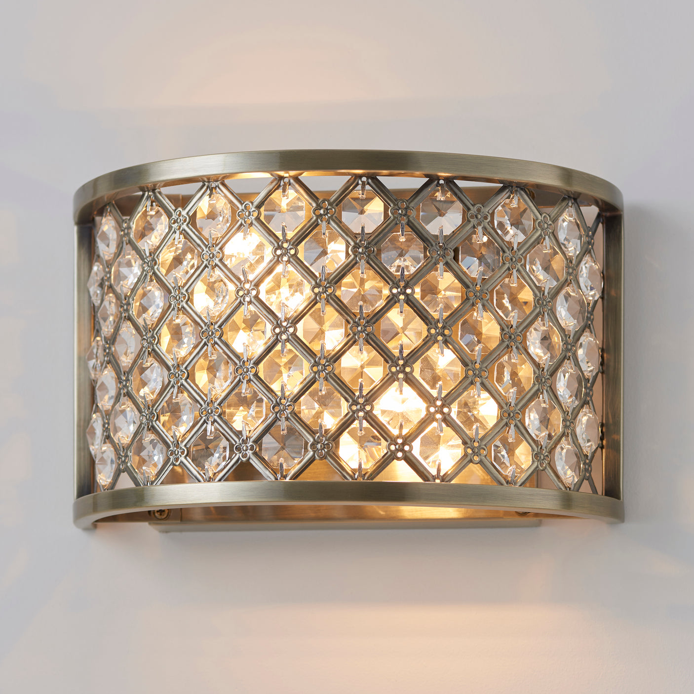 Lacona Riverside 2Lt Indoor Wall Light In Antique Brass Plate & Clear Crystal Finish - Lacona Home 