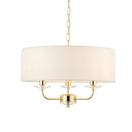 Lacona Statesman 3Lt Indoor Pendant Light In Brass Plate & Vintage White Fabric Finish - Lacona Home 