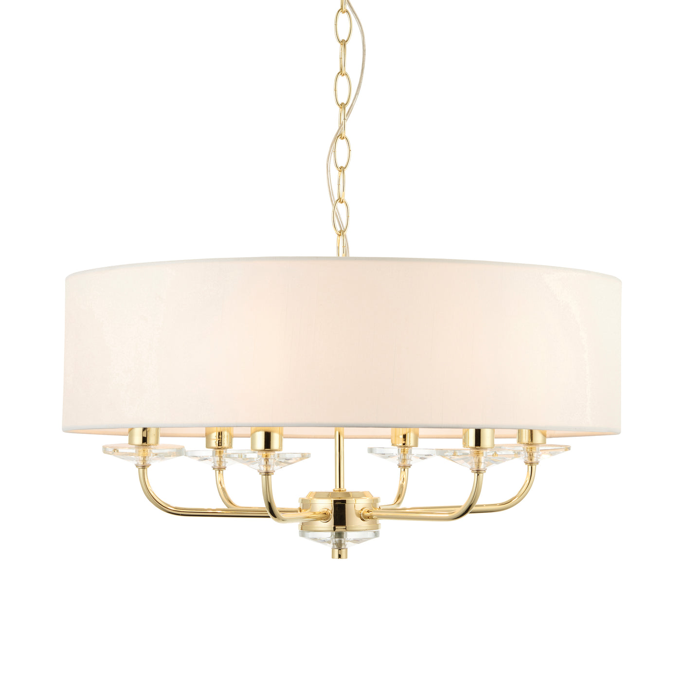 Lacona Statesman 6Lt Indoor Pendant Light In Brass Plate & Vintage White Fabric Finish - Lacona Home 