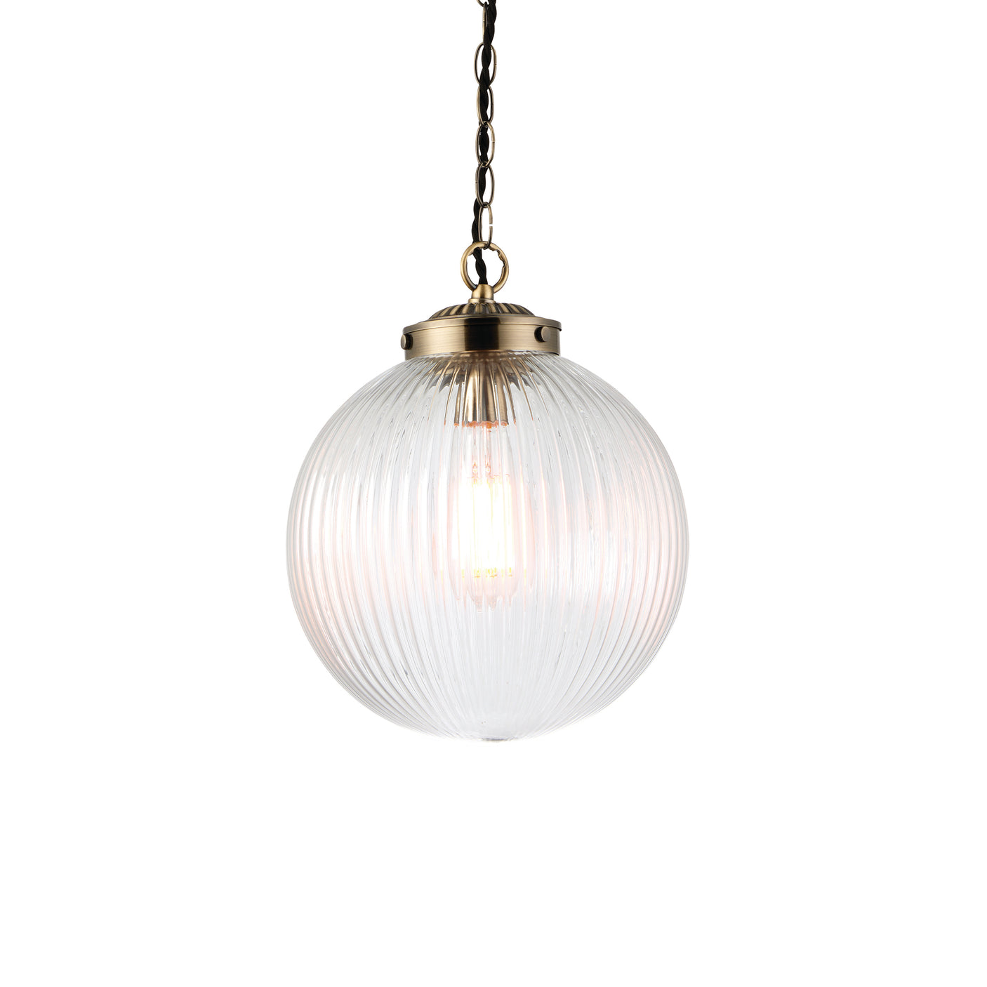 Lacona Brighton 1Lt Indoor Pendant Light In Antique Brass Plate & Clear Ribbed Glass Finish - Lacona Home 