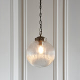 Lacona Brighton 1Lt Indoor Pendant Light In Antique Brass Plate & Clear Ribbed Glass Finish - Lacona Home 