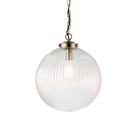 Lacona Brighton 1Lt Indoor Pendant Light In Antique Brass Plate & Clear Ribbed Glass Finish - Lacona Home 