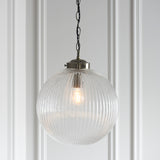 Lacona Brighton 1Lt Indoor Pendant Light In Antique Brass Plate & Clear Ribbed Glass Finish - Lacona Home 