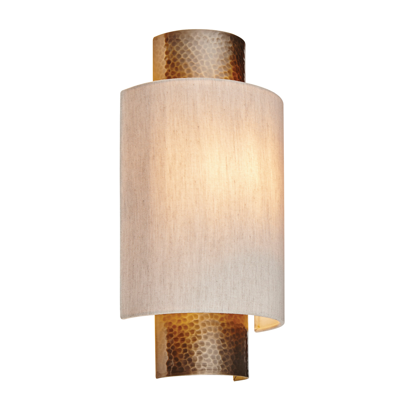 Lacona Indigo 1Lt Indoor Wall Light In Hammered Bronze Plate & Natural Linen Mix Fabric Finish - Lacona Home 