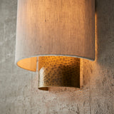 Lacona Indigo 1Lt Indoor Wall Light In Hammered Bronze Plate & Natural Linen Mix Fabric Finish - Lacona Home 