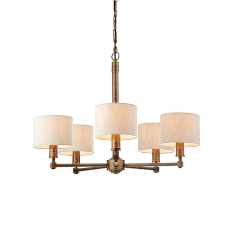 Lacona Indigo 5Lt Indoor Pendant Light In Hammered Bronze Plate & Natural Linen Mix Fabric Finish - Lacona Home 