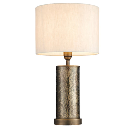 Lacona Indigo 1Lt Indoor Table Lamp In Hammered Bronze Plate & Natural Linen Mix Fabric Finish - Lacona Home 